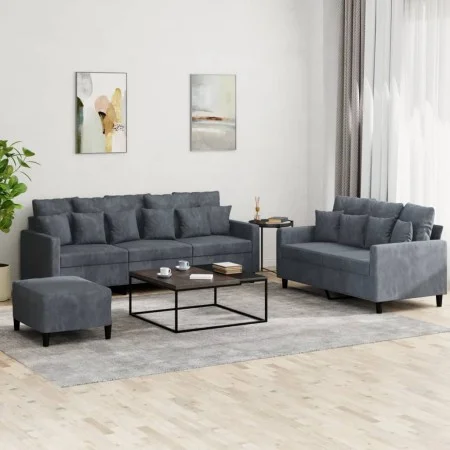 Dark gray velvet 3-piece sofa set with cushions by , Sofas - Ref: Foro24-3201731, Price: 524,12 €, Discount: %