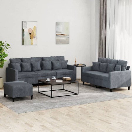 Dreiteilige Sofagarnitur aus dunkelgrauem Samt mit Kissen von , Sofas - Ref: Foro24-3201731, Preis: 508,55 €, Rabatt: %