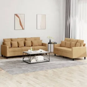 Brown velvet 2-piece sofa set with cushions by , Sofas - Ref: Foro24-3201727, Price: 473,65 €, Discount: %