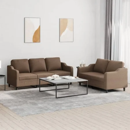 Sofa set with cushions 2 pieces brown fabric by , Sofas - Ref: Foro24-3201837, Price: 511,18 €, Discount: %