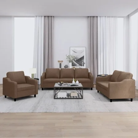 Sofa set with cushions 3 pieces brown fabric by , Sofas - Ref: Foro24-3201773, Price: 675,95 €, Discount: %