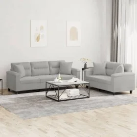 Sofa set with cushions 2 pieces light gray microfiber fabric by , Sofas - Ref: Foro24-3202351, Price: 613,89 €, Discount: %
