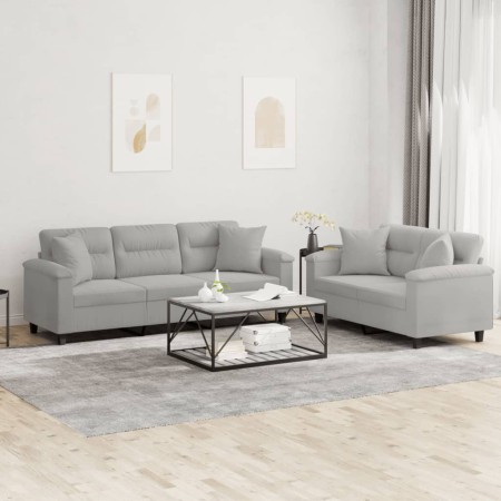 Sofa set with cushions 2 pieces light gray microfiber fabric by , Sofas - Ref: Foro24-3202351, Price: 624,64 €, Discount: %