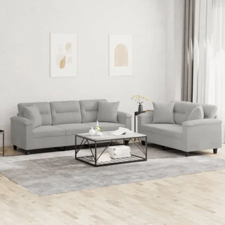 Sofa set with cushions 2 pieces light gray microfiber fabric by , Sofas - Ref: Foro24-3202351, Price: 613,89 €, Discount: %