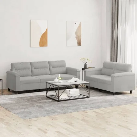 Sofa set with cushions 2 pieces light gray microfiber fabric by , Sofas - Ref: Foro24-3202339, Price: 585,54 €, Discount: %