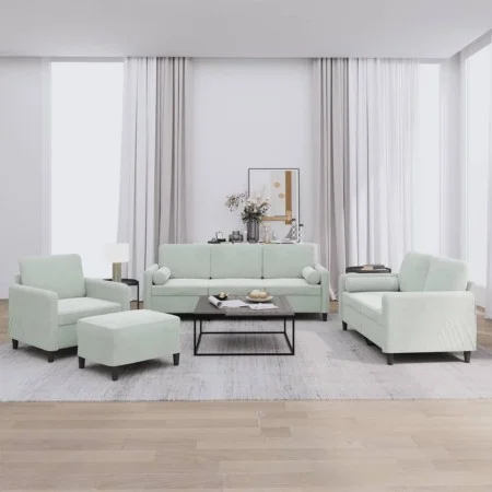 Sofa set with cushions 4 pieces light gray velvet by , Sofas - Ref: Foro24-3201964, Price: 636,67 €, Discount: %