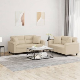 Juego de sofás con cojines 2 piezas tela microfibra crema de , Sofás - Ref: Foro24-3202330, Precio: 498,02 €, Descuento: %
