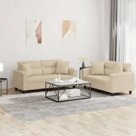 Sofa set with cushions 2 pieces cream microfiber fabric by , Sofas - Ref: Foro24-3202330, Price: 489,15 €, Discount: %