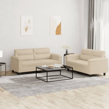 Sofa set with cushions 2 pieces cream microfiber fabric by , Sofas - Ref: Foro24-3202318, Price: 455,43 €, Discount: %
