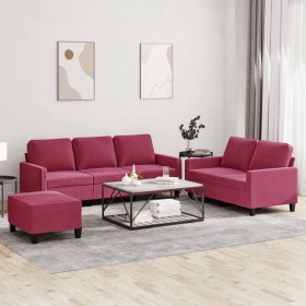 Juego de sofás con cojines 3 piezas terciopelo rojo tinto de , Sofás - Ref: Foro24-3201530, Precio: 479,98 €, Descuento: %