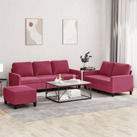 Dreiteilige Sofagarnitur aus rotem Samt mit Kissen von , Sofas - Ref: Foro24-3201530, Preis: 479,98 €, Rabatt: %