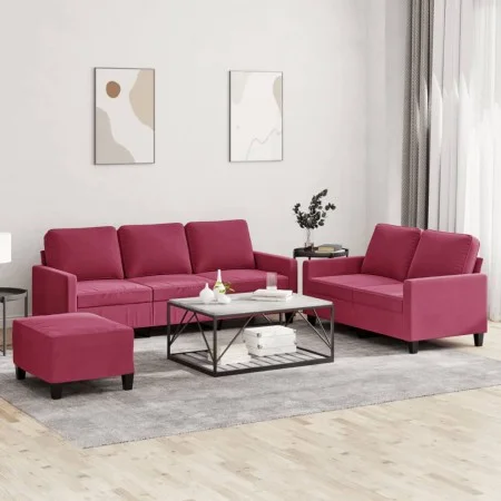 Dreiteilige Sofagarnitur aus rotem Samt mit Kissen von , Sofas - Ref: Foro24-3201530, Preis: 472,35 €, Rabatt: %