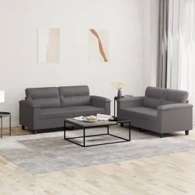 Gray synthetic leather 2-piece sofa set with cushions by , Sofas - Ref: Foro24-3202364, Price: 448,99 €, Discount: %
