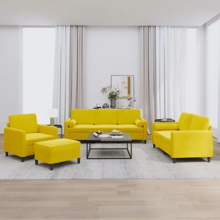 Juego de sofás con cojines 4 piezas terciopelo amarillo de , Sofás - Ref: Foro24-3201970, Precio: 728,95 €, Descuento: %