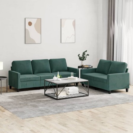 Zweiteilige Sofagarnitur aus dunkelgrünem Samt mit Kissen von , Sofas - Ref: Foro24-3201518, Preis: 504,34 €, Rabatt: %