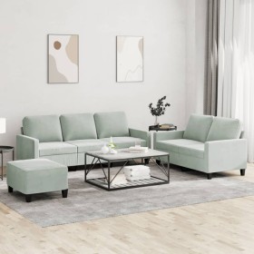 3-piece light gray velvet sofa set with cushions by , Sofas - Ref: Foro24-3201526, Price: 513,87 €, Discount: %