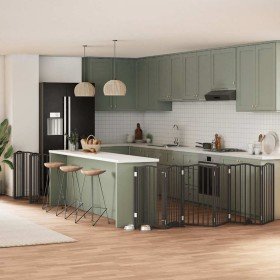 Puerta de perros plegable 12 paneles madera álamo negra 600 cm en Casetas y cercados para perros | Comprar online en Foro24