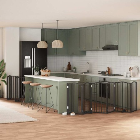 Puerta de perros plegable 12 paneles madera álamo negra 600 cm en Casetas y cercados para perros | Comprar online en Foro24