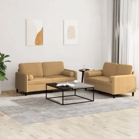 Brown velvet 2-piece sofa set with cushions by , Sofas - Ref: Foro24-3202001, Price: 447,65 €, Discount: %