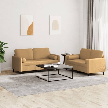 Brown velvet 2-piece sofa set with cushions by , Sofas - Ref: Foro24-3202001, Price: 455,14 €, Discount: %