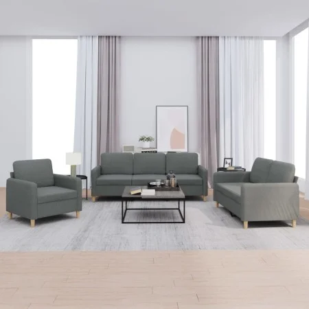Sofa set with cushions 3 pieces dark gray fabric by , Sofas - Ref: Foro24-3202055, Price: 618,99 €, Discount: %