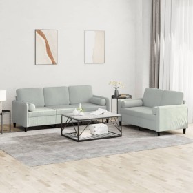 Sofa set with cushions 2 pieces light gray velvet by , Sofas - Ref: Foro24-3202034, Price: 456,71 €, Discount: %