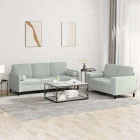Sofa set with cushions 2 pieces light gray velvet by , Sofas - Ref: Foro24-3202034, Price: 465,57 €, Discount: %