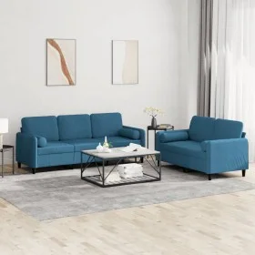 2-piece blue velvet sofa set with cushions by , Sofas - Ref: Foro24-3202043, Price: 579,72 €, Discount: %