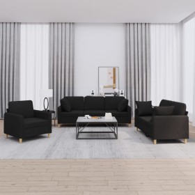 Sofa set with cushions 3 pieces black fabric by , Sofas - Ref: Foro24-3202074, Price: 768,94 €, Discount: %