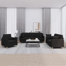Sofa set with cushions 3 pieces black fabric by , Sofas - Ref: Foro24-3202074, Price: 753,90 €, Discount: %