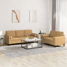 Brown velvet 2-piece sofa set with cushions by , Sofas - Ref: Foro24-3202041, Price: 540,89 €, Discount: %