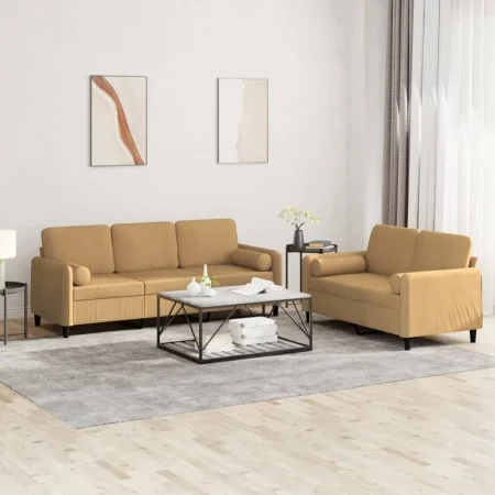 Brown velvet 2-piece sofa set with cushions by , Sofas - Ref: Foro24-3202041, Price: 540,89 €, Discount: %