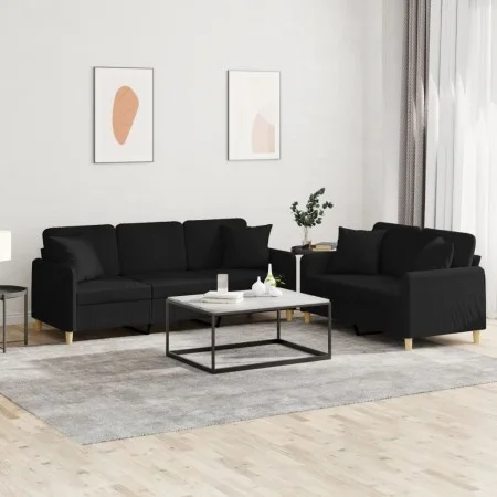 Sofa set with cushions 2 pieces black fabric by , Sofas - Ref: Foro24-3202138, Price: 609,85 €, Discount: %