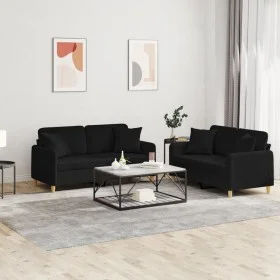 Sofa set with cushions 2 pieces black fabric by , Sofas - Ref: Foro24-3202106, Price: 463,07 €, Discount: %