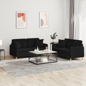 Sofagarnitur mit Kissen 2-teilig aus schwarzem Stoff von , Sofas - Ref: Foro24-3202106, Preis: 471,00 €, Rabatt: %