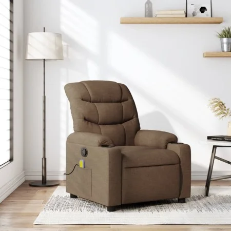 Sillón reclinable con masaje de tela marrón de , Sillones - Ref: Foro24-374160, Precio: 268,52 €, Descuento: %