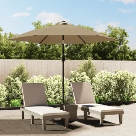 Garden umbrella with LED lights steel pole 300cm taupe by vidaXL, Umbrellas - Ref: Foro24-44512, Price: 98,70 €, Discount: %