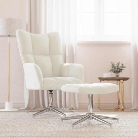 Sillón de relax con taburete terciopelo blanco crema en Sillones | Comprar online en Foro24