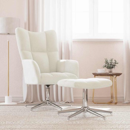 Sillón de relax con taburete terciopelo blanco crema en Sillones | Comprar online en Foro24