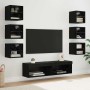 Mueble de TV con tira de luces LED 8 pcs Roble Negro Cristal en Muebles TV | Comprar online en Foro24