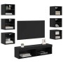 Mueble de TV con tira de luces LED 8 pcs Roble Negro Cristal en Muebles TV | Comprar online en Foro24
