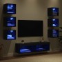 Mueble de TV con tira de luces LED 8 pcs Roble Negro Cristal en Muebles TV | Comprar online en Foro24
