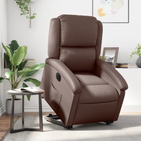 Sillón reclinable elevable eléctrico de cuero sintético marrón