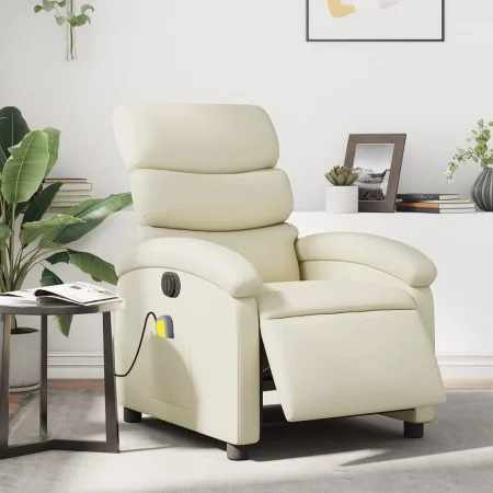 Cream synthetic leather electric reclining massage chair by , Armchairs - Ref: Foro24-3204034, Price: 254,09 €, Discount: %