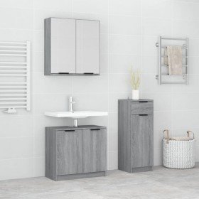 Set de muebles de baño 3 pzas madera contrachapada gris sonoma Set de muebles de baño 3 pzas madera contrachapada gris sonoma
