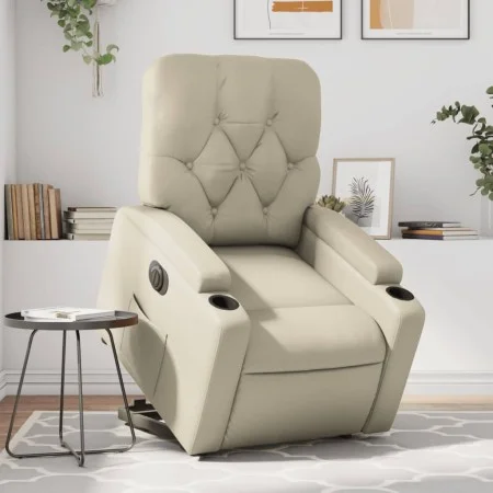 Sillón reclinable elevable eléctrico de cuero sintético crema de , Sillones - Ref: Foro24-3204787, Precio: 334,48 €, Descuent...