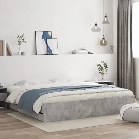 Cama con cajones madera ingeniería gris hormigón 200x200 cm de , Camas y somieres - Ref: Foro24-3207248, Precio: 205,22 €, De...