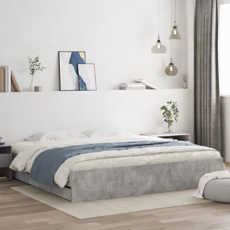 Cama con cajones madera ingeniería gris hormigón 200x200 cm de , Camas y somieres - Ref: Foro24-3207248, Precio: 208,42 €, De...