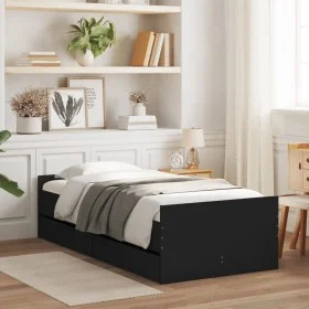 Bed frame with drawers black 100x200 cm by , Beds and slatted bases - Ref: Foro24-3207365, Price: 149,97 €, Discount: %