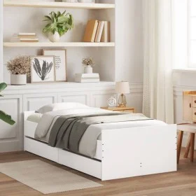 White bed frame with drawers 90x190 cm by , Beds and slatted bases - Ref: Foro24-3207378, Price: 168,67 €, Discount: %